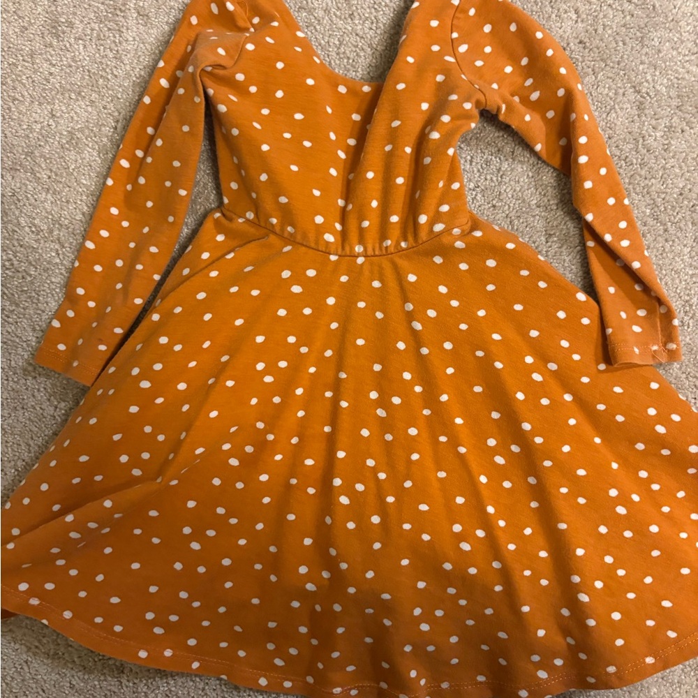 Remie girl size 2t Girls' Orange Polka Dot Long-Sleeve Skater Dress